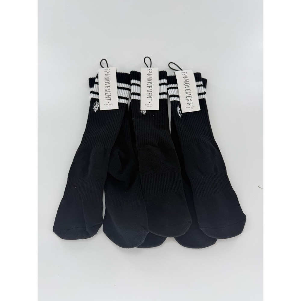 3 Pairs NEW Free People Movement Logo Stripe Tube Socks Black Lucky Honey